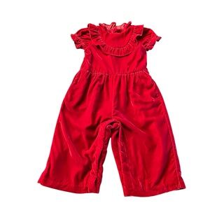Janie and Jack Scarlet Red Velvet Ruffle Jumpsuit Romper Size 12-18 Months